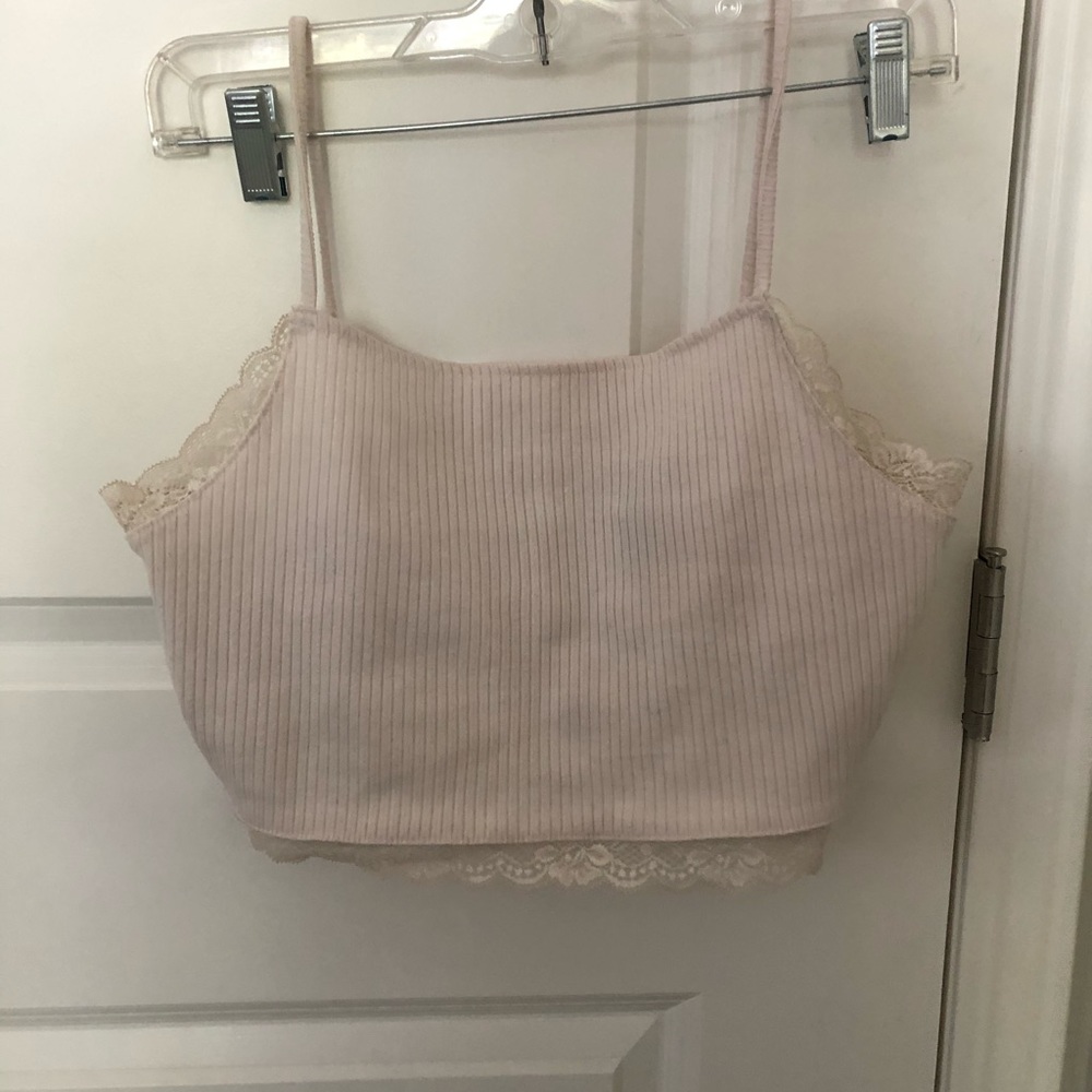 Forever 21 size L crop top white ribbed lace lined